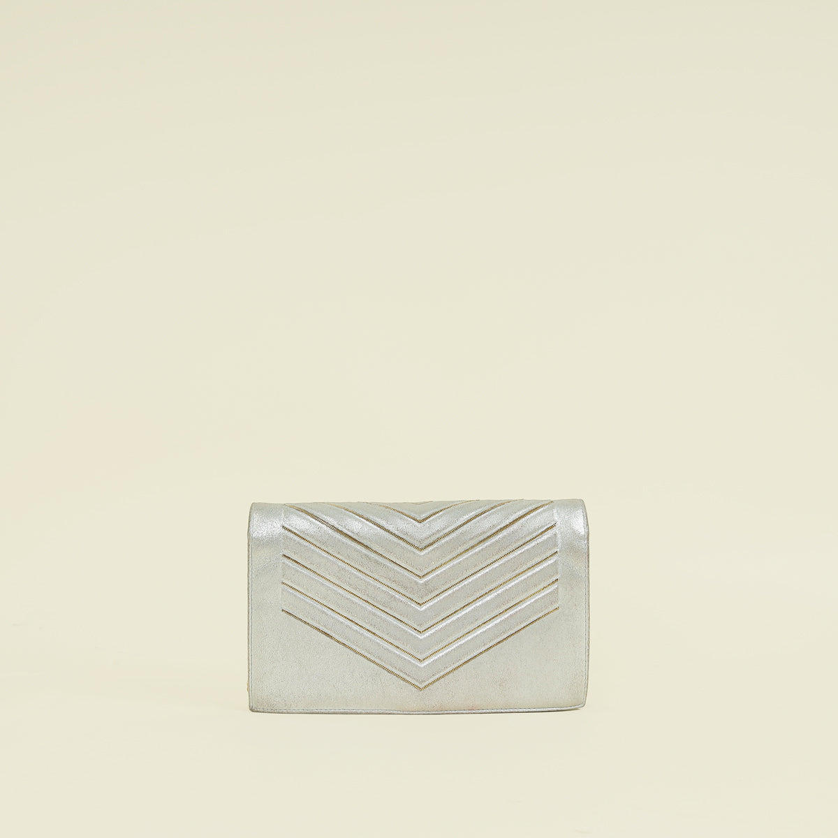 Chanel Silver CC Chevron Nubuck Micro Chain Embellished Flap Bag