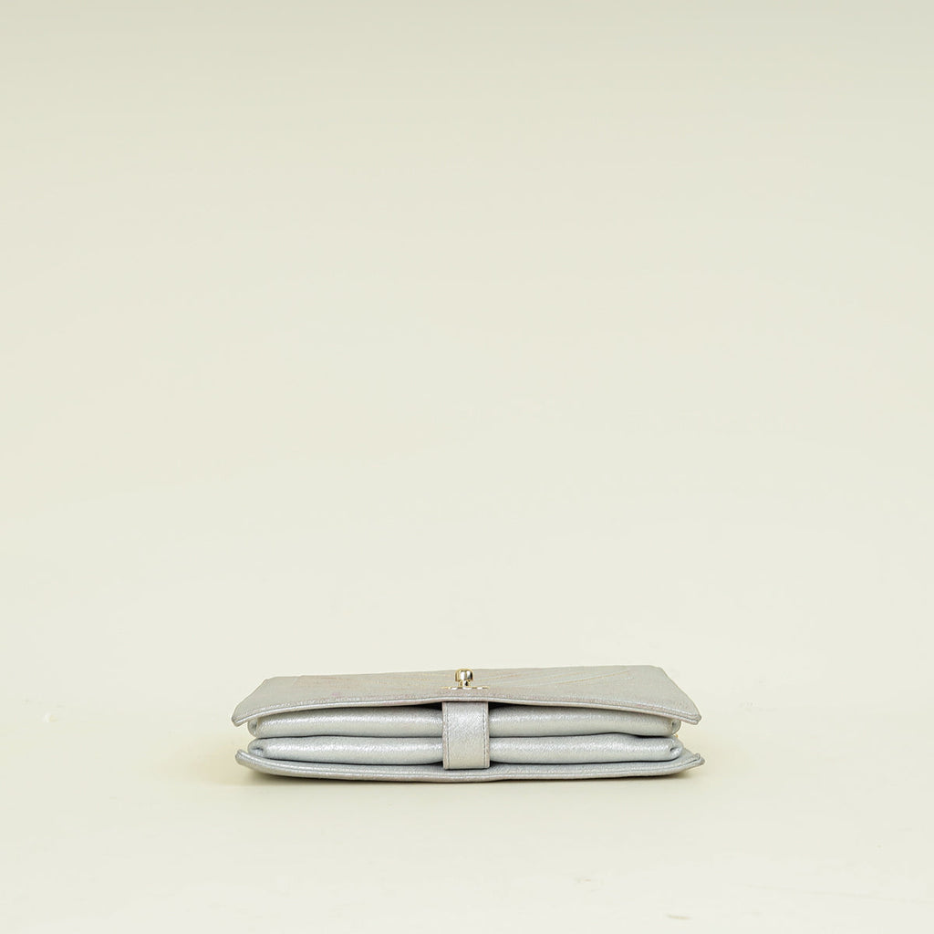 Chanel Silver CC Chevron Nubuck Micro Chain Embellished Flap Bag