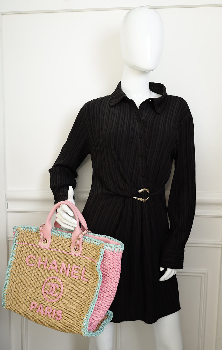 Chanel Tricolor CC Crochet Cotton Deauville Tote Bag W/ Pouch