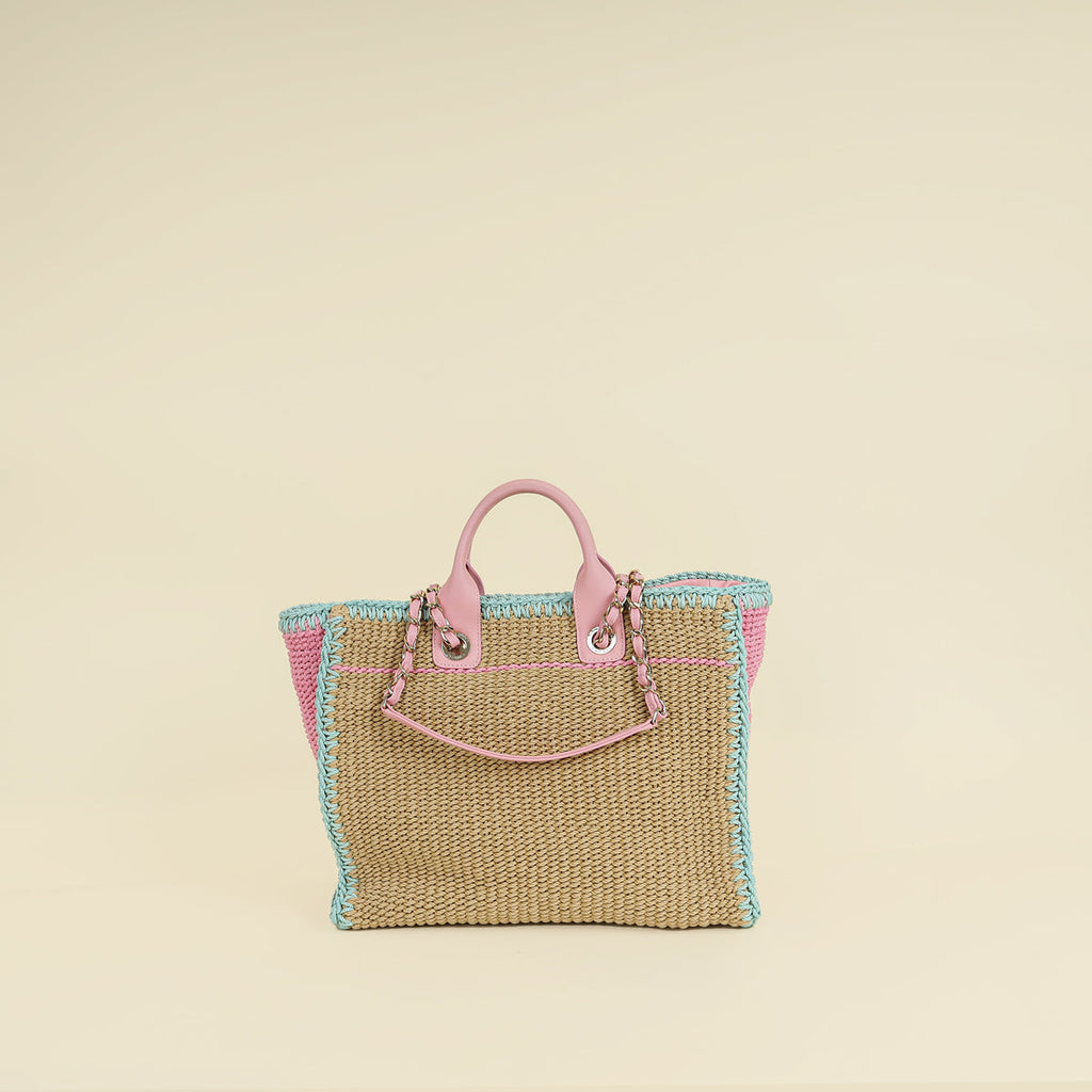Chanel Tricolor CC Crochet Cotton Deauville Tote Bag W/ Pouch