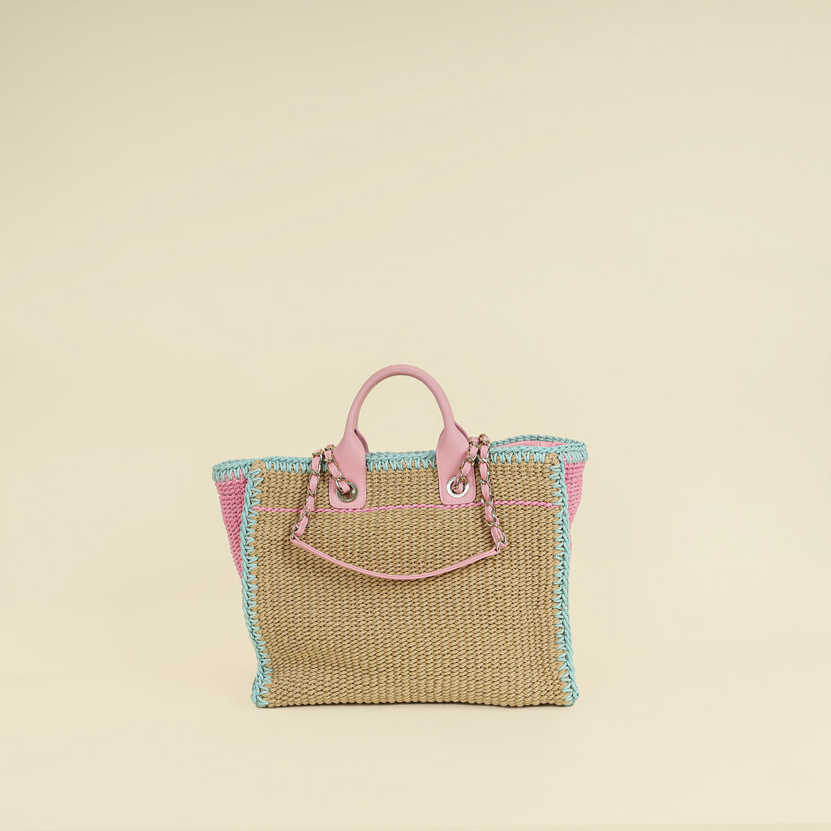 Chanel Tricolor CC Crochet Cotton Deauville Tote Bag W/ Pouch