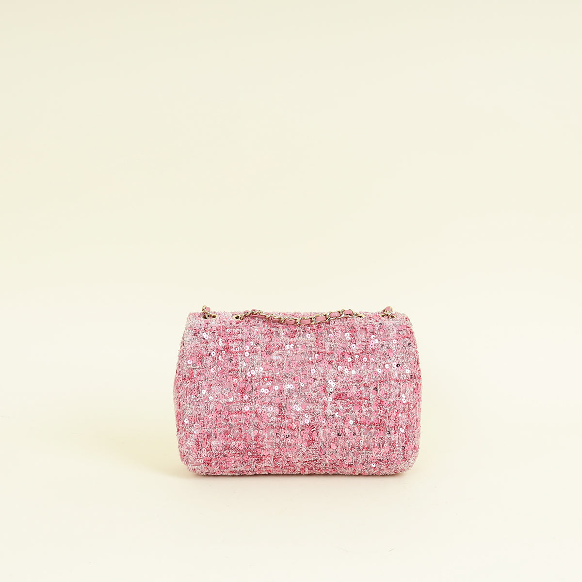 Chanel Pink Tweed Sequins Mini Rectangular Flap Bag