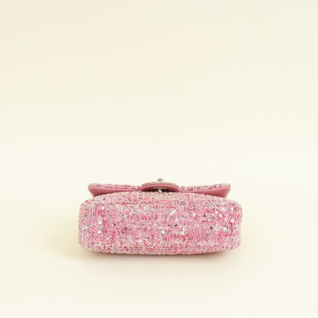 Chanel Pink Tweed Sequins Mini Rectangular Flap Bag