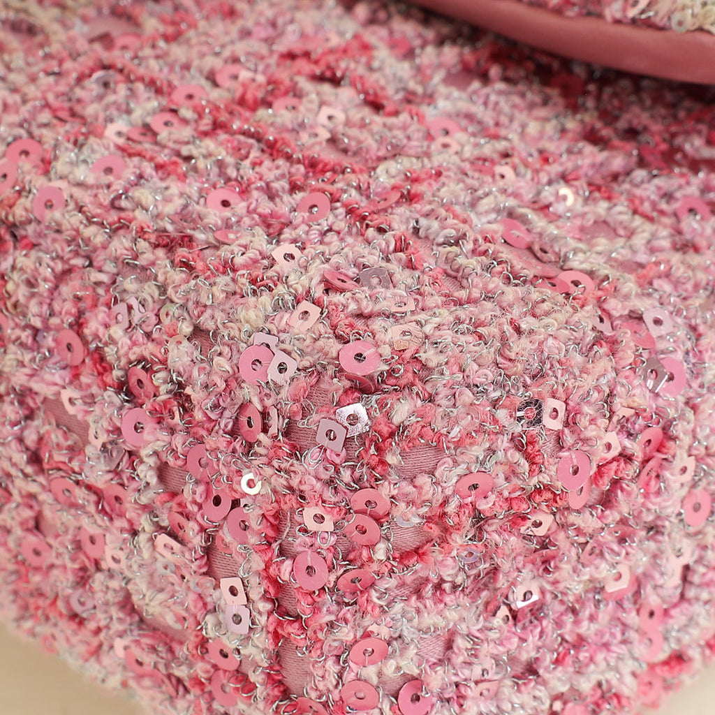Chanel Pink Tweed Sequins Mini Rectangular Flap Bag