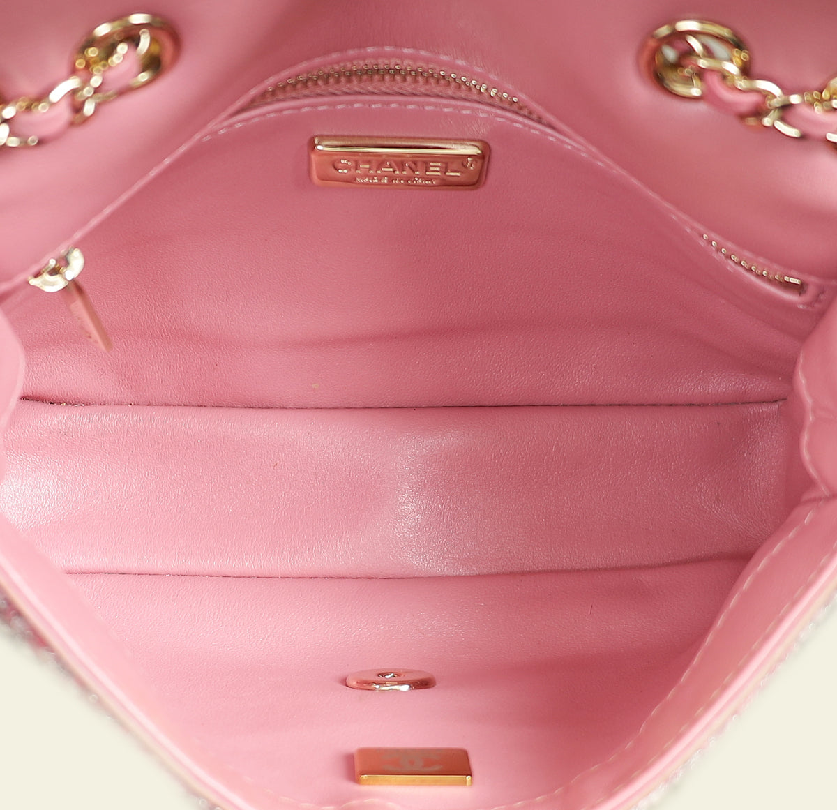 Chanel Pink Tweed Sequins Mini Rectangular Flap Bag