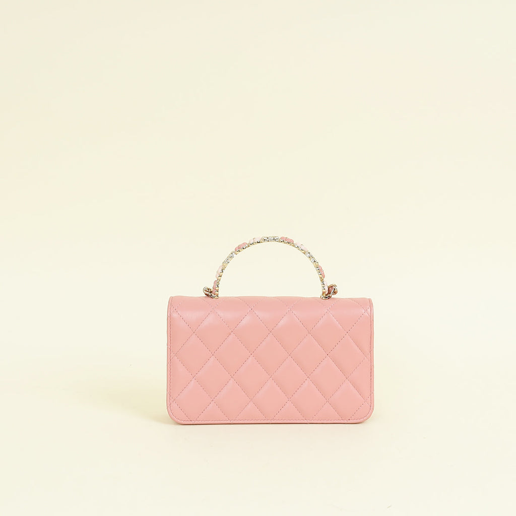 Chanel Light Dusty Pink CC Flower Top Handle Phone Chain Bag