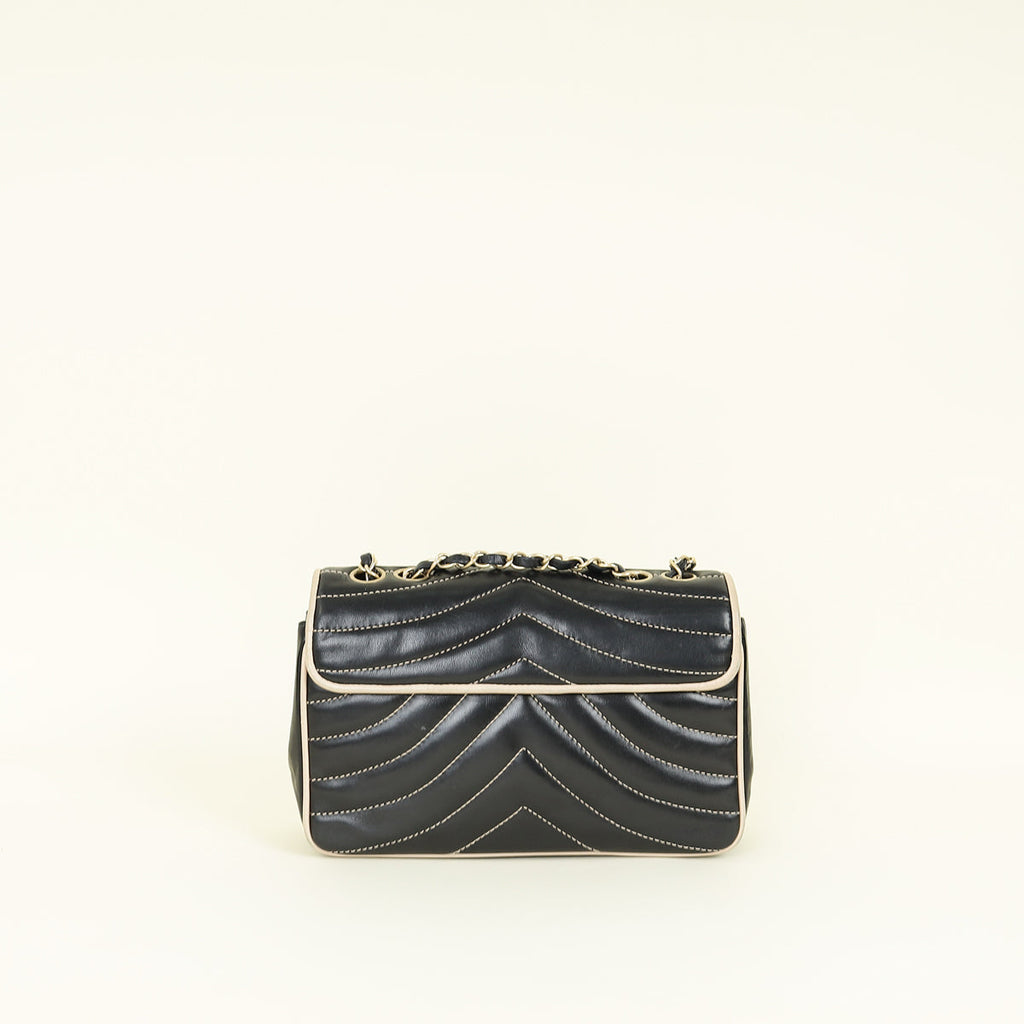Chanel Bicolor Chevron Contrast Stitch Flap Bag