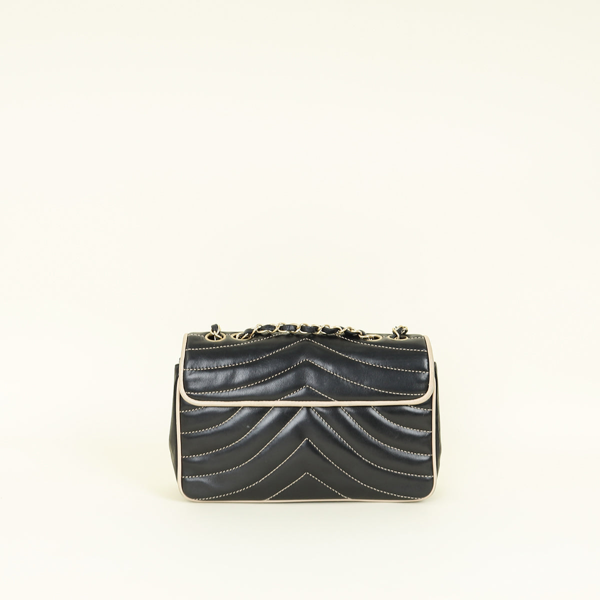 Chanel Bicolor Chevron Contrast Stitch Flap Bag