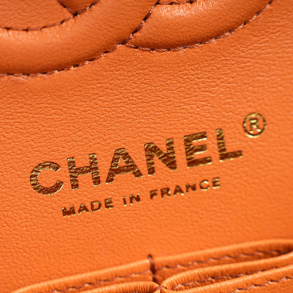 Chanel Peach Orange CC Classic Double Flap Small Bag
