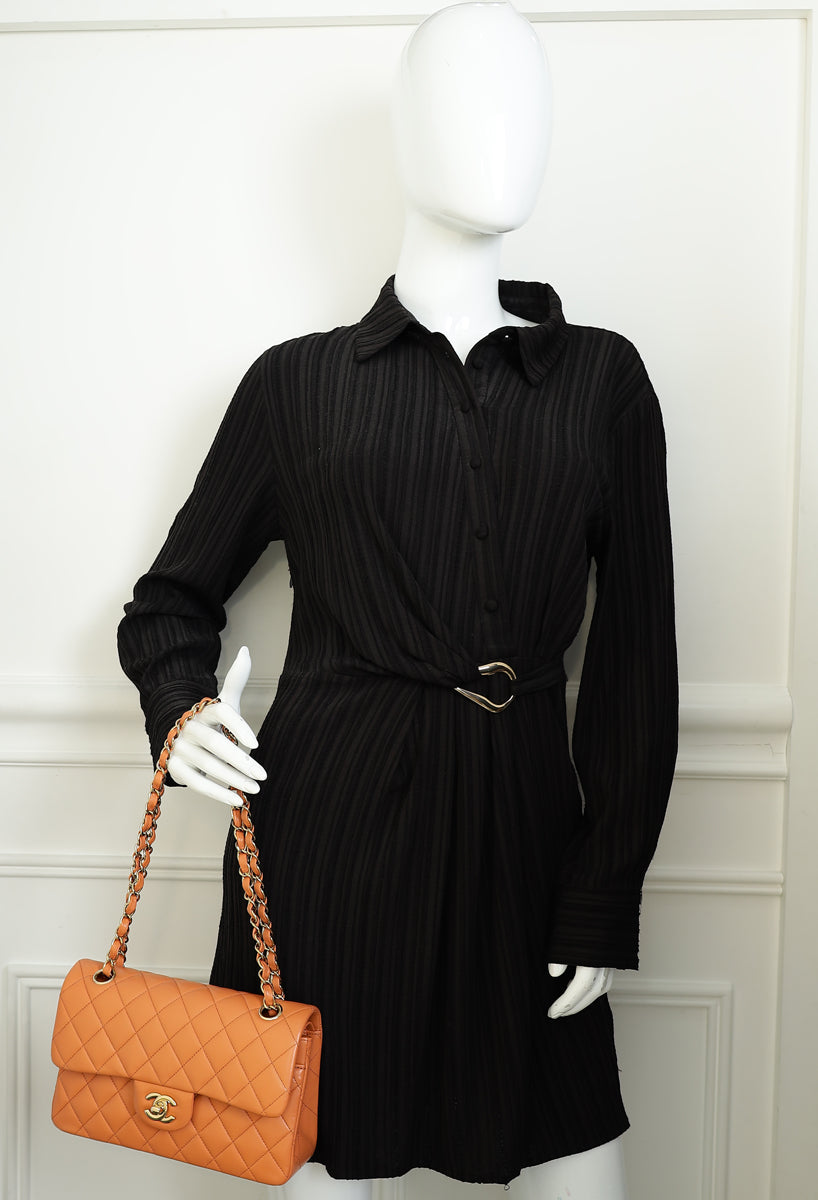Chanel Peach Orange CC Classic Double Flap Small Bag