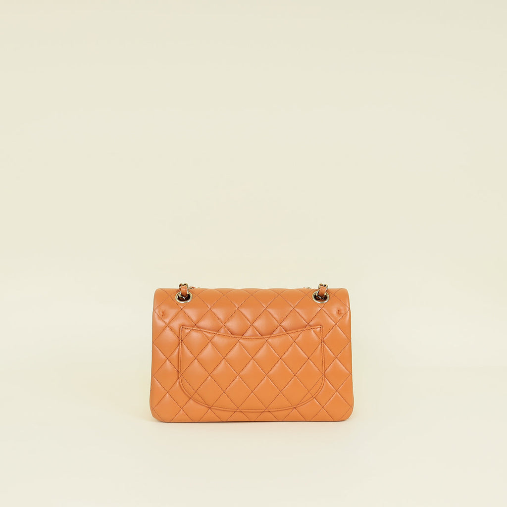 Chanel Peach Orange CC Classic Double Flap Small Bag
