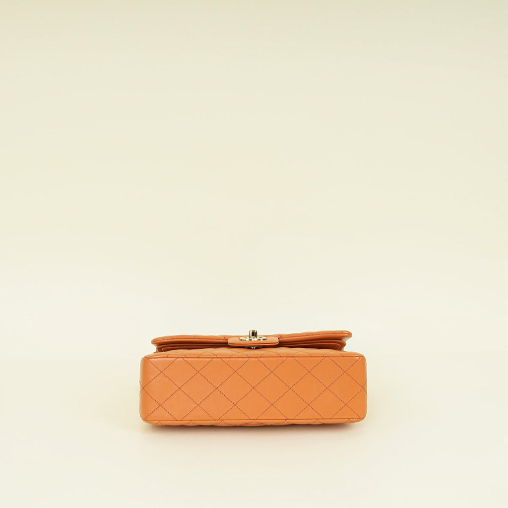 Chanel Peach Orange CC Classic Double Flap Small Bag