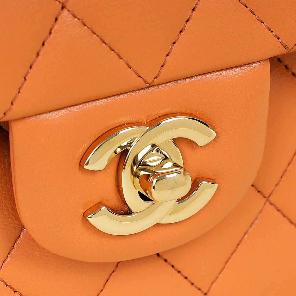 Chanel Peach Orange CC Classic Double Flap Small Bag