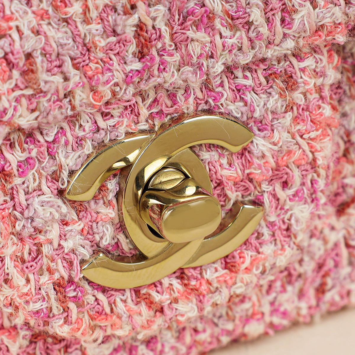 Chanel Pink CC Classic Tweed Mini Flap Bag