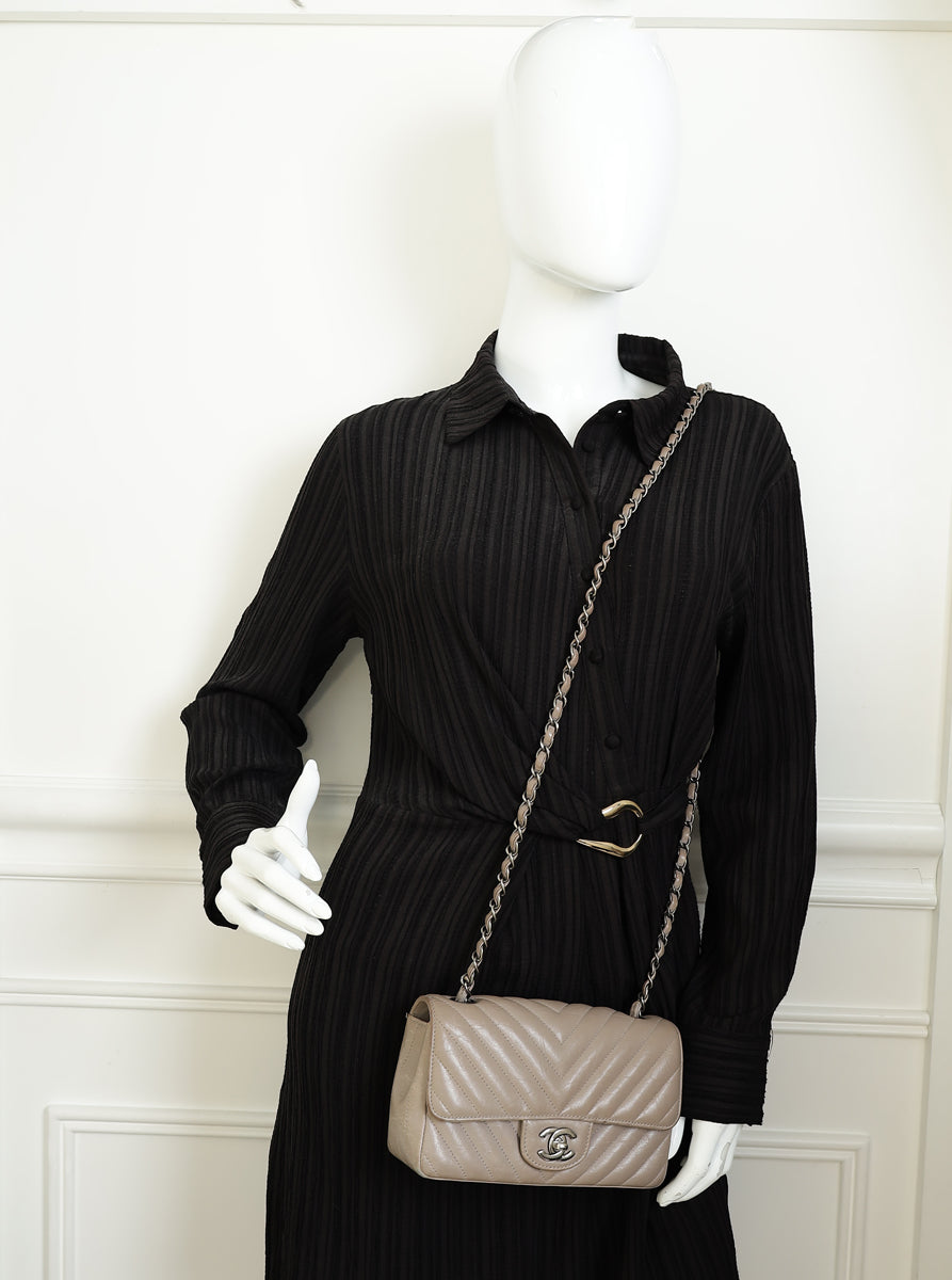 Chanel Etoupe CC Classic Chevron Mini Flap Bag