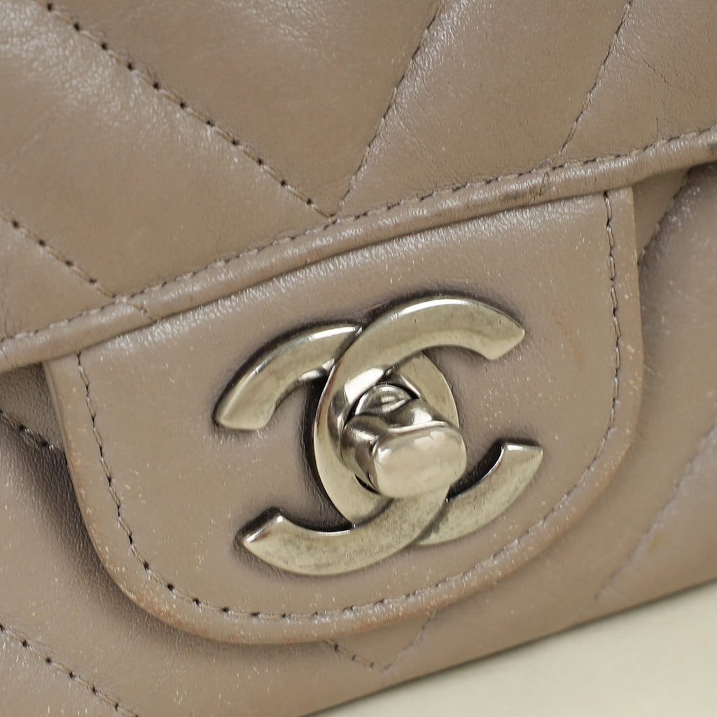 Chanel Etoupe CC Classic Chevron Mini Flap Bag