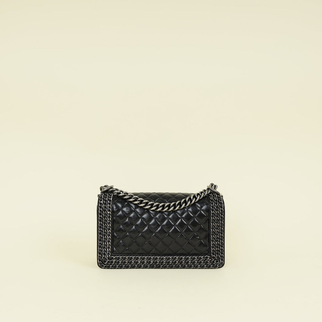 Chanel Black Chained Le Boy Flap Medium Shoulder Bag