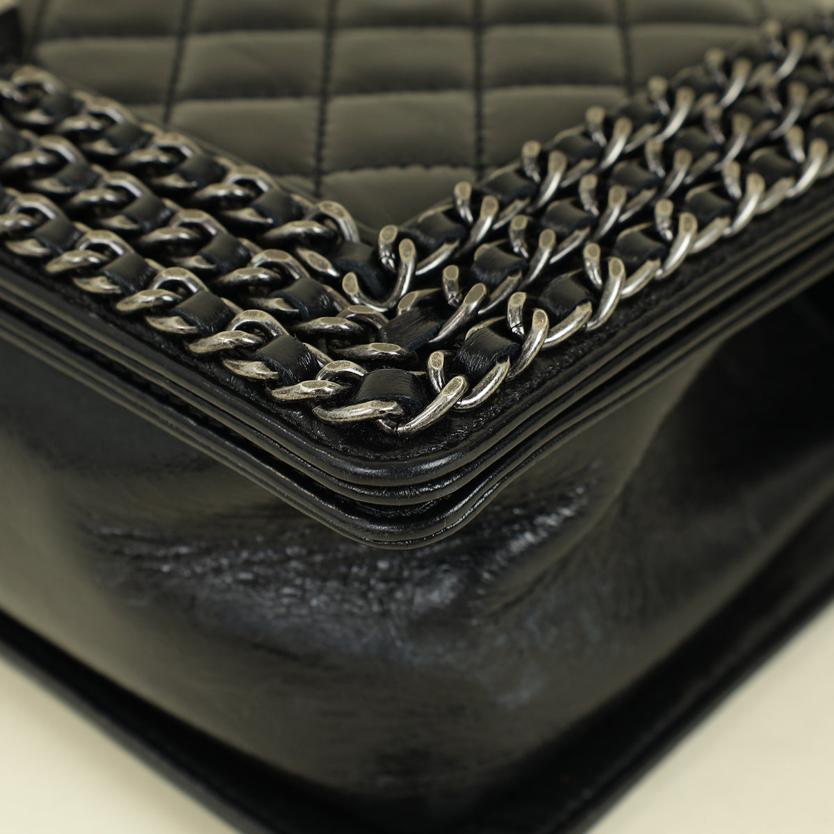 Chanel Black Chained Le Boy Flap Medium Shoulder Bag