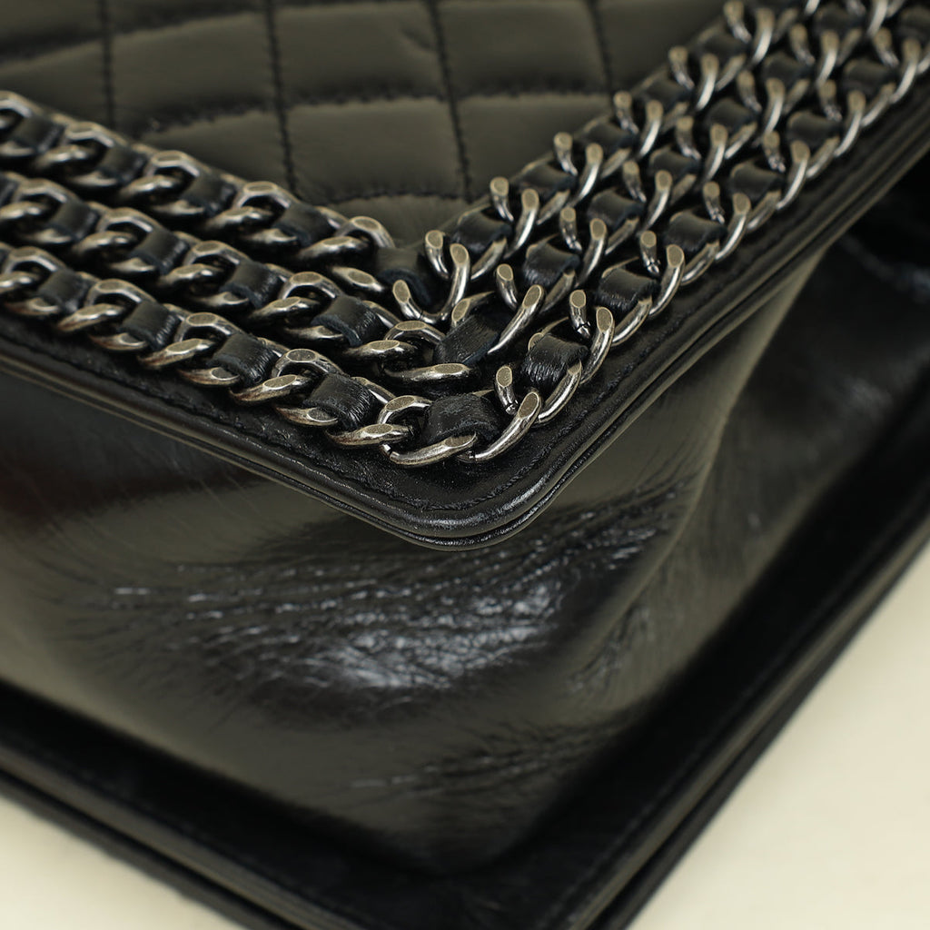 Chanel Black Chained Le Boy Flap Medium Shoulder Bag