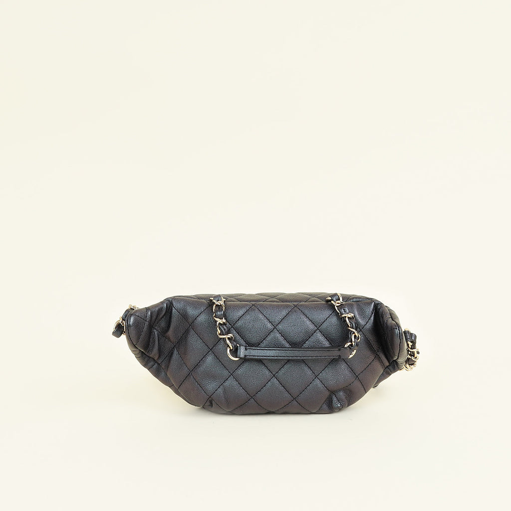 Chanel Metallic Dark Blue CC Quilted Fanny Pack Waist Bag