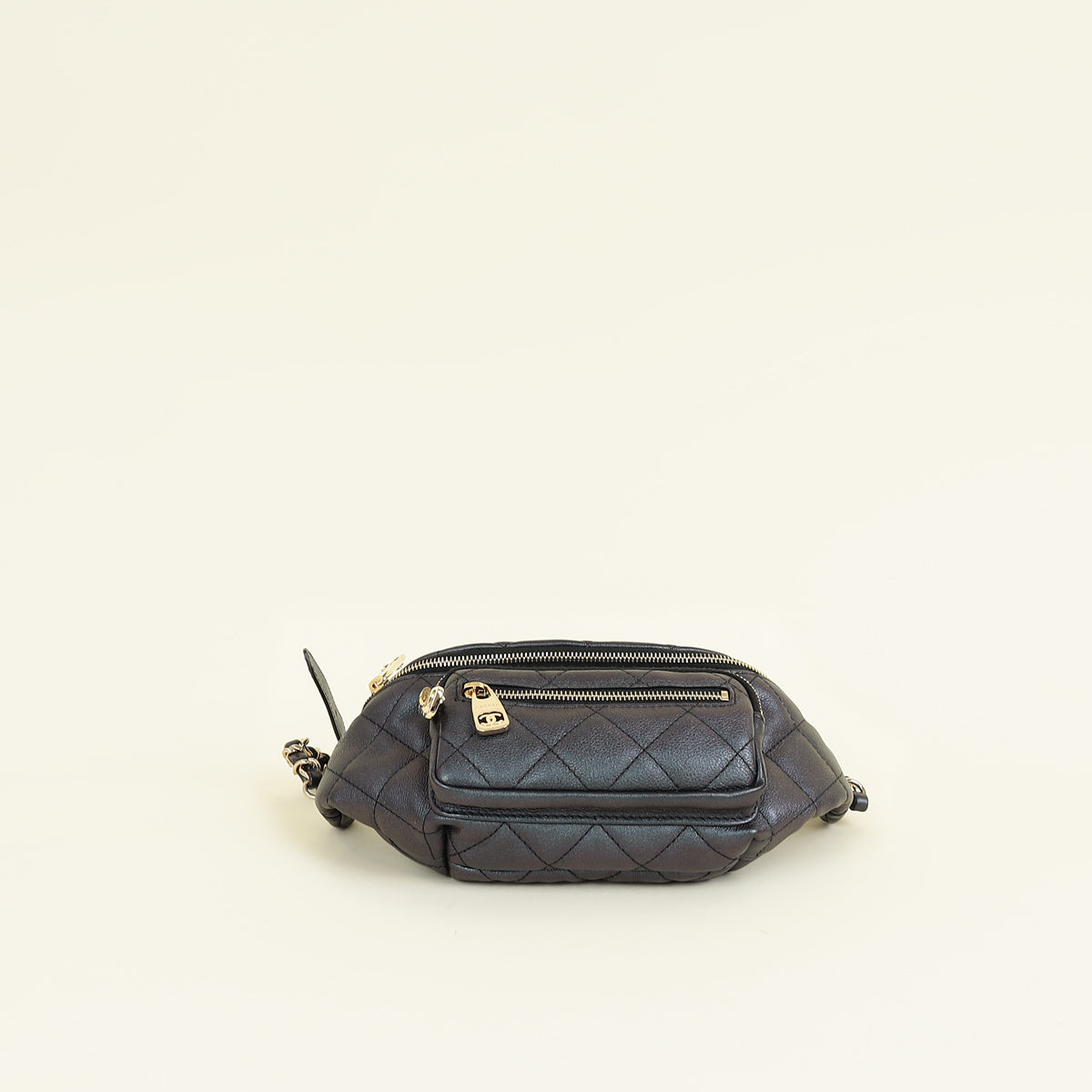 Chanel Metallic Dark Blue CC Quilted Fanny Pack Waist Bag