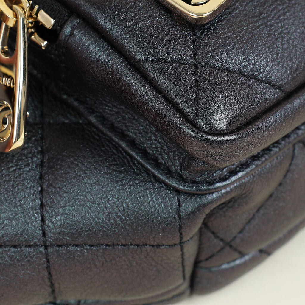 Chanel Metallic Dark Blue CC Quilted Fanny Pack Waist Bag