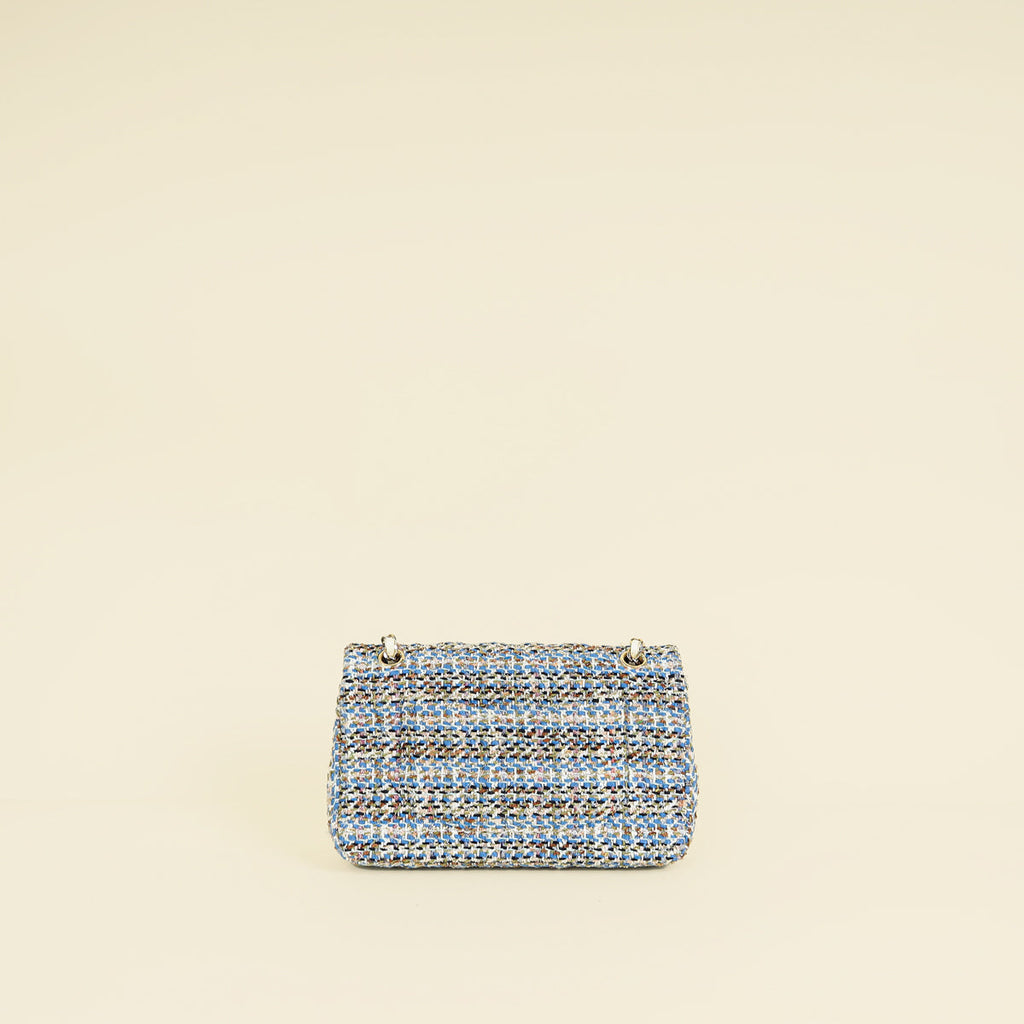 Chanel Blue Multicolor CC Classic 11.12 Tweed Double Flap Medium Bag