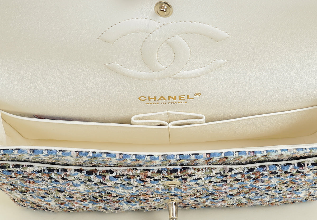 Chanel Blue Multicolor CC Classic 11.12 Tweed Double Flap Medium Bag