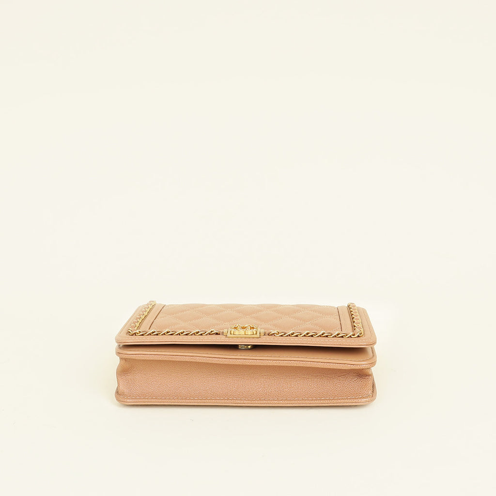 Chanel Dark Beige CC Chain Around Boy Wallet On Chain