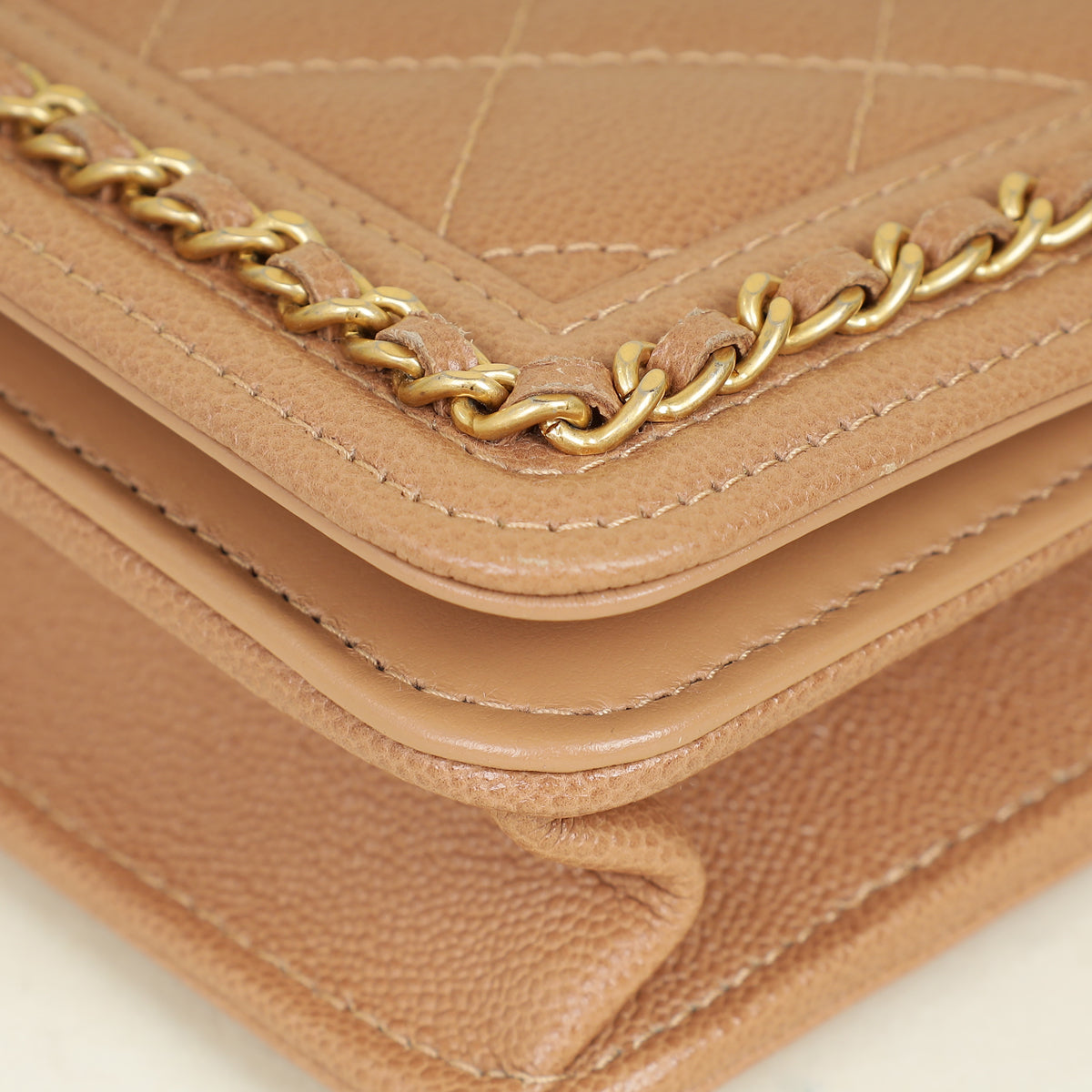 Chanel Dark Beige CC Chain Around Boy Wallet On Chain