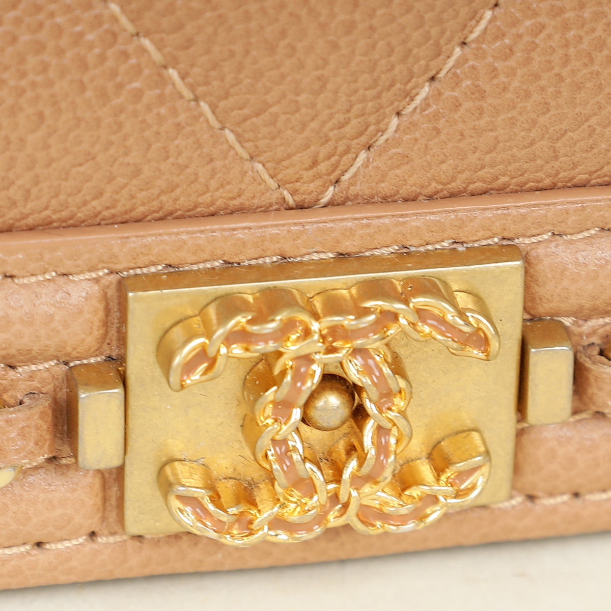 Chanel Dark Beige CC Chain Around Boy Wallet On Chain