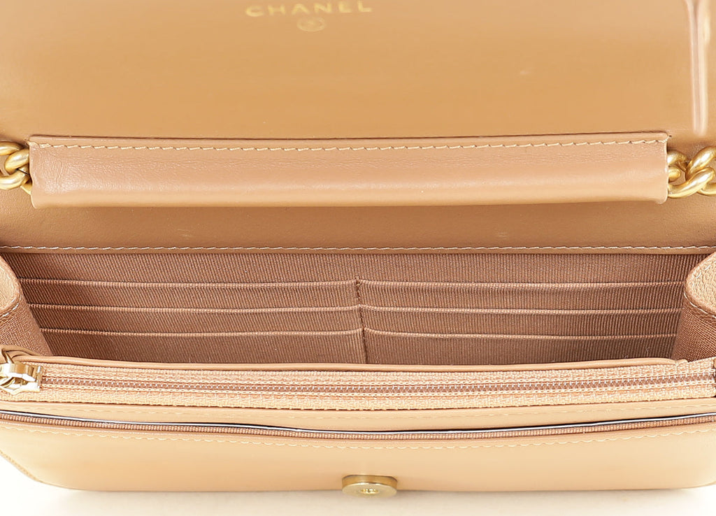 Chanel Dark Beige CC Chain Around Boy Wallet On Chain