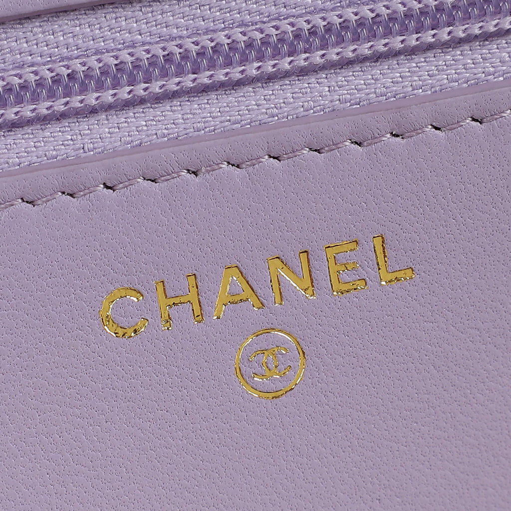 Chanel Purple CC Crystal Logo Top Handle Wallet On Chain