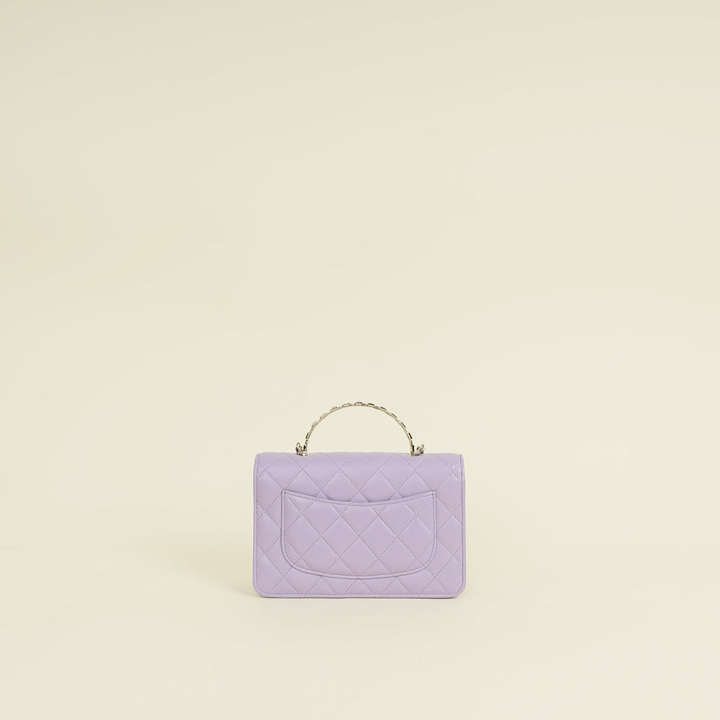 Chanel Purple CC Crystal Logo Top Handle Wallet On Chain