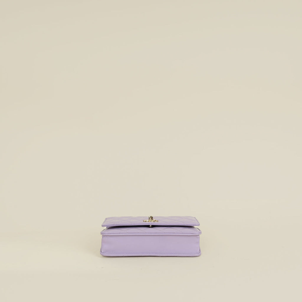 Chanel Purple CC Crystal Logo Top Handle Wallet On Chain