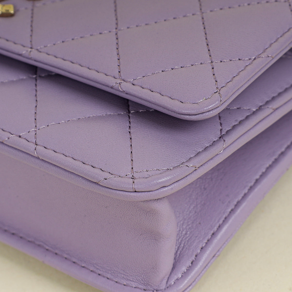 Chanel Purple CC Crystal Logo Top Handle Wallet On Chain