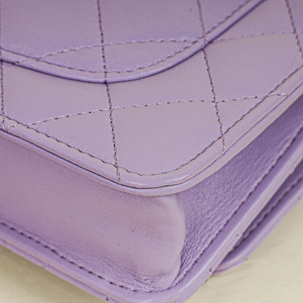 Chanel Purple CC Crystal Logo Top Handle Wallet On Chain
