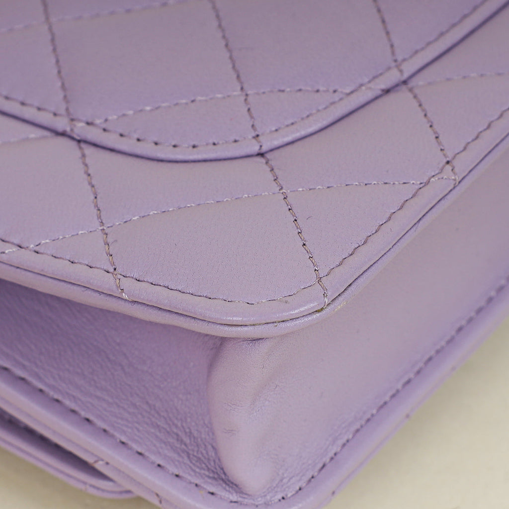 Chanel Purple CC Crystal Logo Top Handle Wallet On Chain