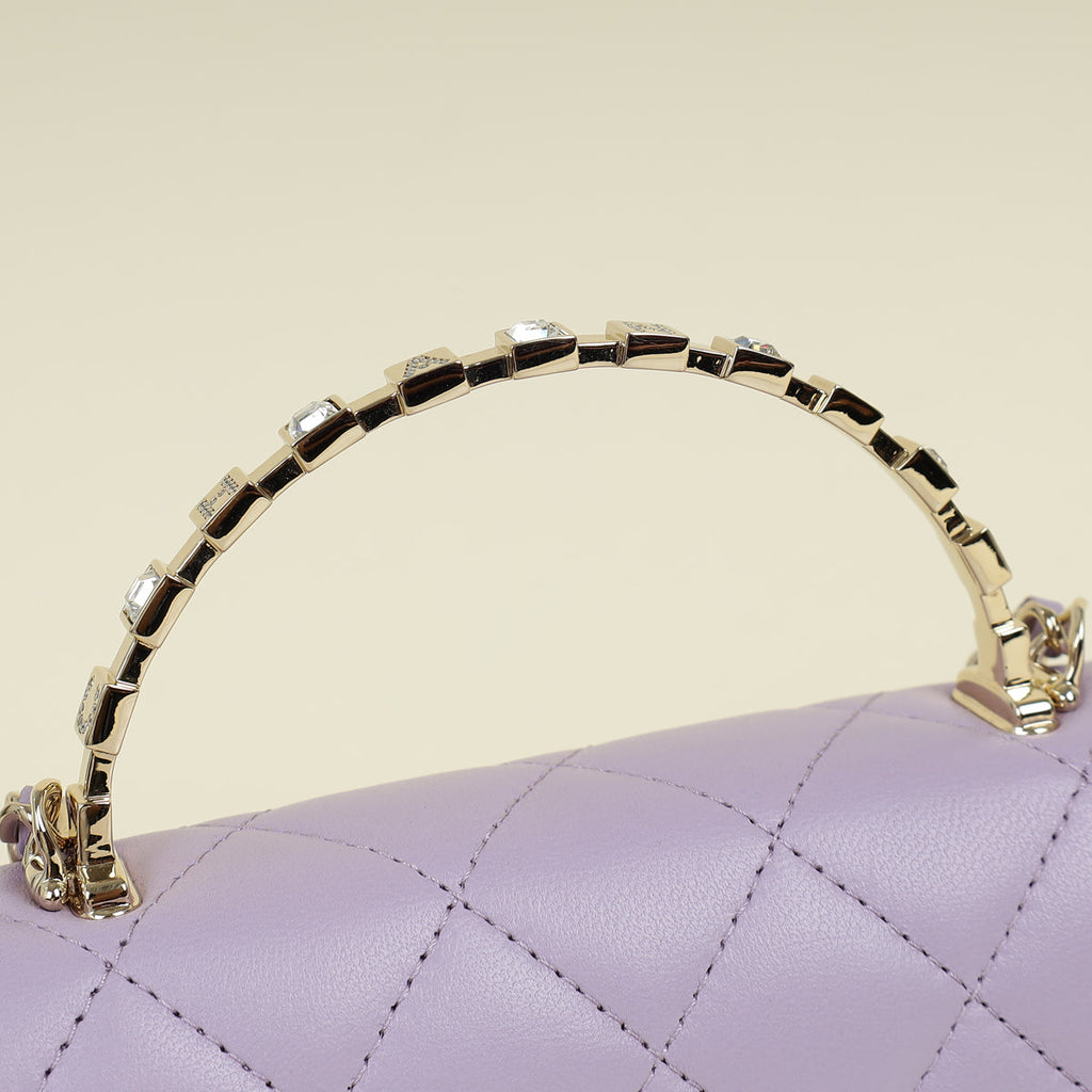 Chanel Purple CC Crystal Logo Top Handle Wallet On Chain