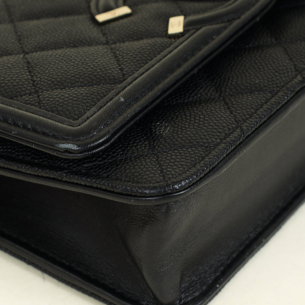 Chanel Black CC Filigree Wallet On Chain