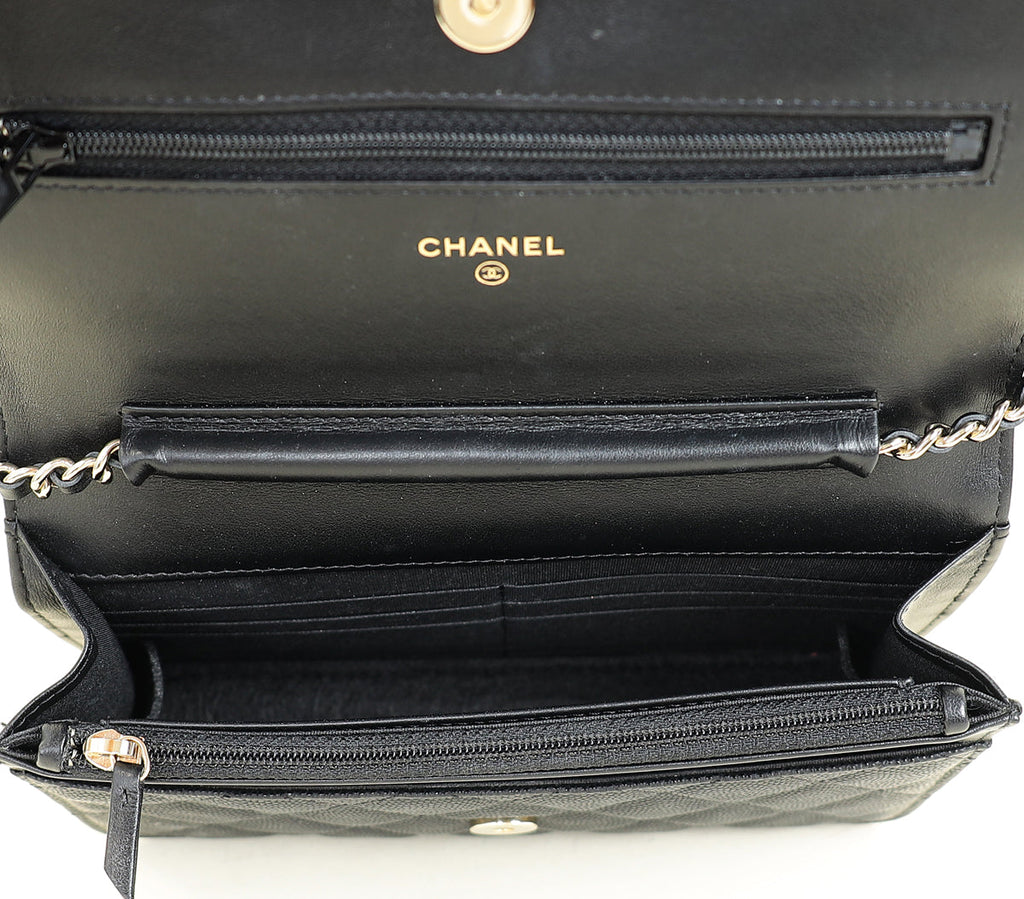 Chanel Black CC Filigree Wallet On Chain