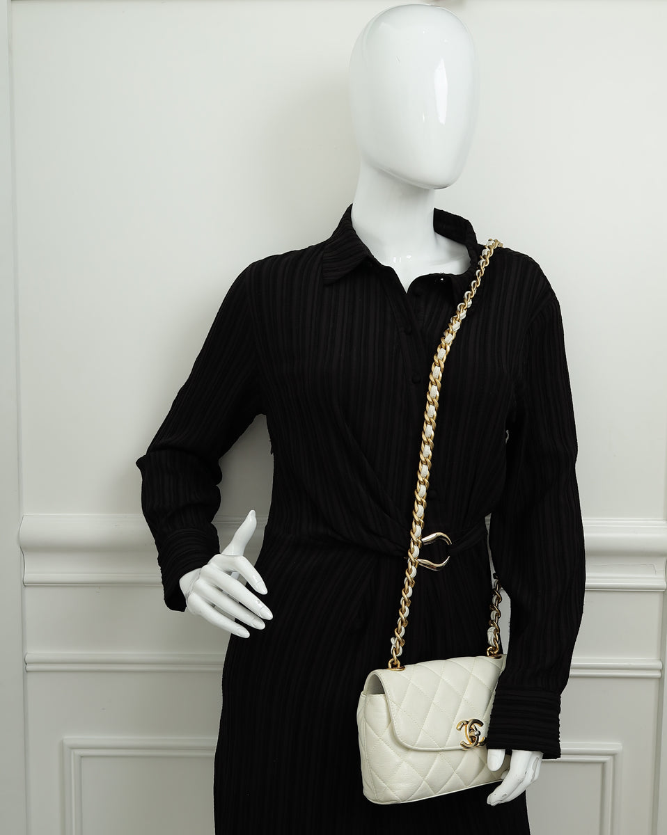 Chanel White CC Quilted Flap Shoulder Bag