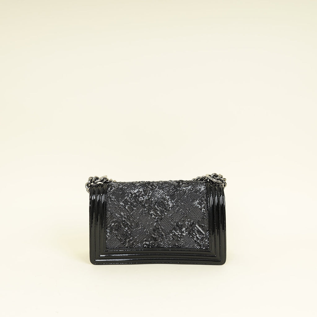 Chanel Black Le Boy Iridescent Sequins Medium Flap Bag