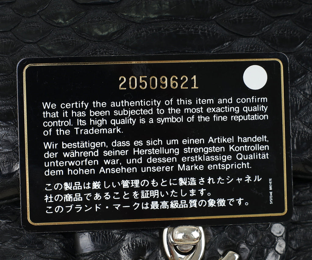 Chanel Black CC Classic Python Double Flap Jumbo Bag