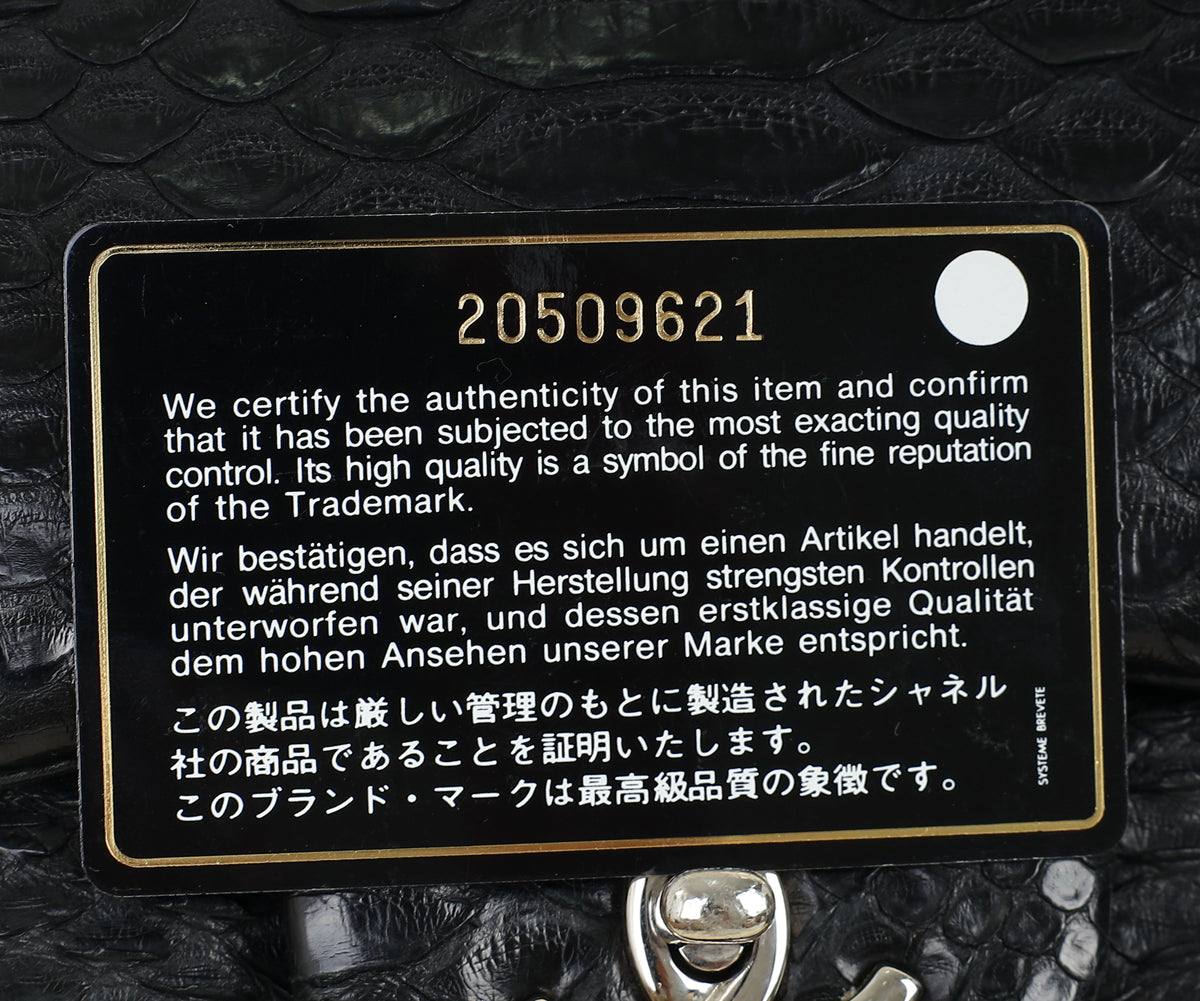 Chanel Black CC Classic Python Double Flap Jumbo Bag