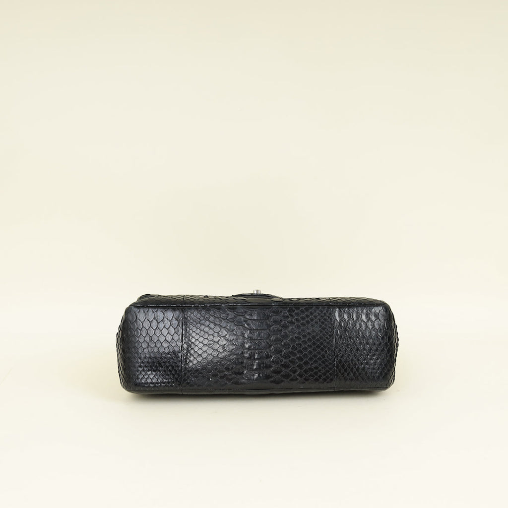 Chanel Black CC Classic Python Double Flap Jumbo Bag