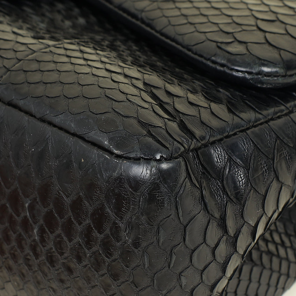 Chanel Black CC Classic Python Double Flap Jumbo Bag