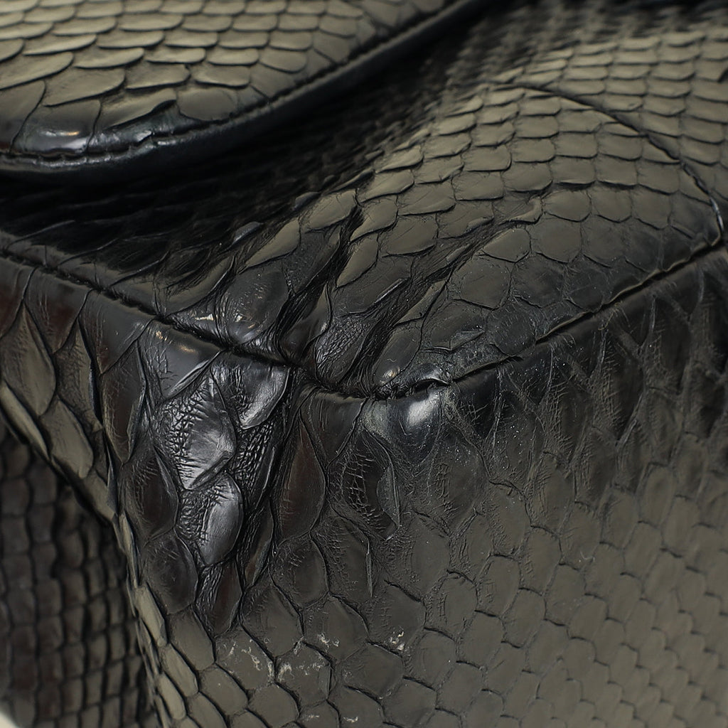 Chanel Black CC Classic Python Double Flap Jumbo Bag