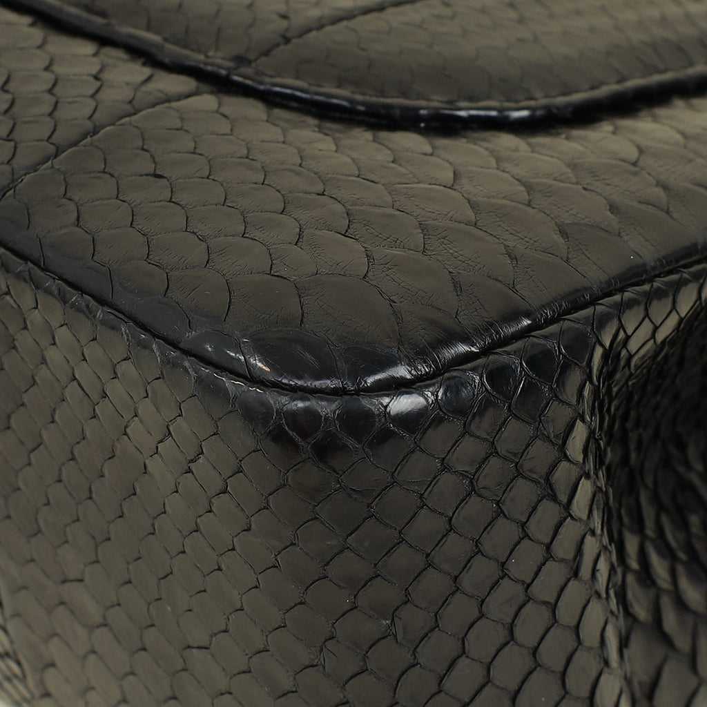 Chanel Black CC Classic Python Double Flap Jumbo Bag