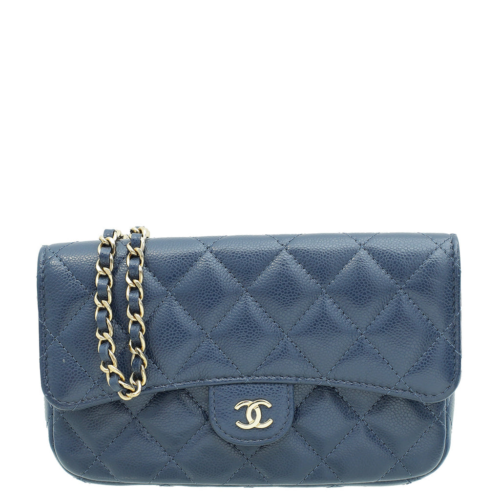 Chanel Navy Blue CC Flap Phone Holder With Chain